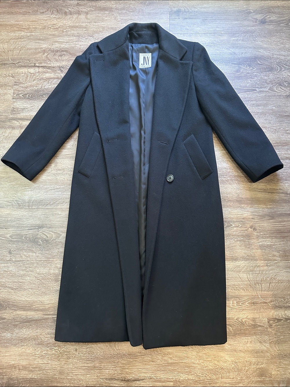Jones New York Black Long Wool-Blend Trench Coat
